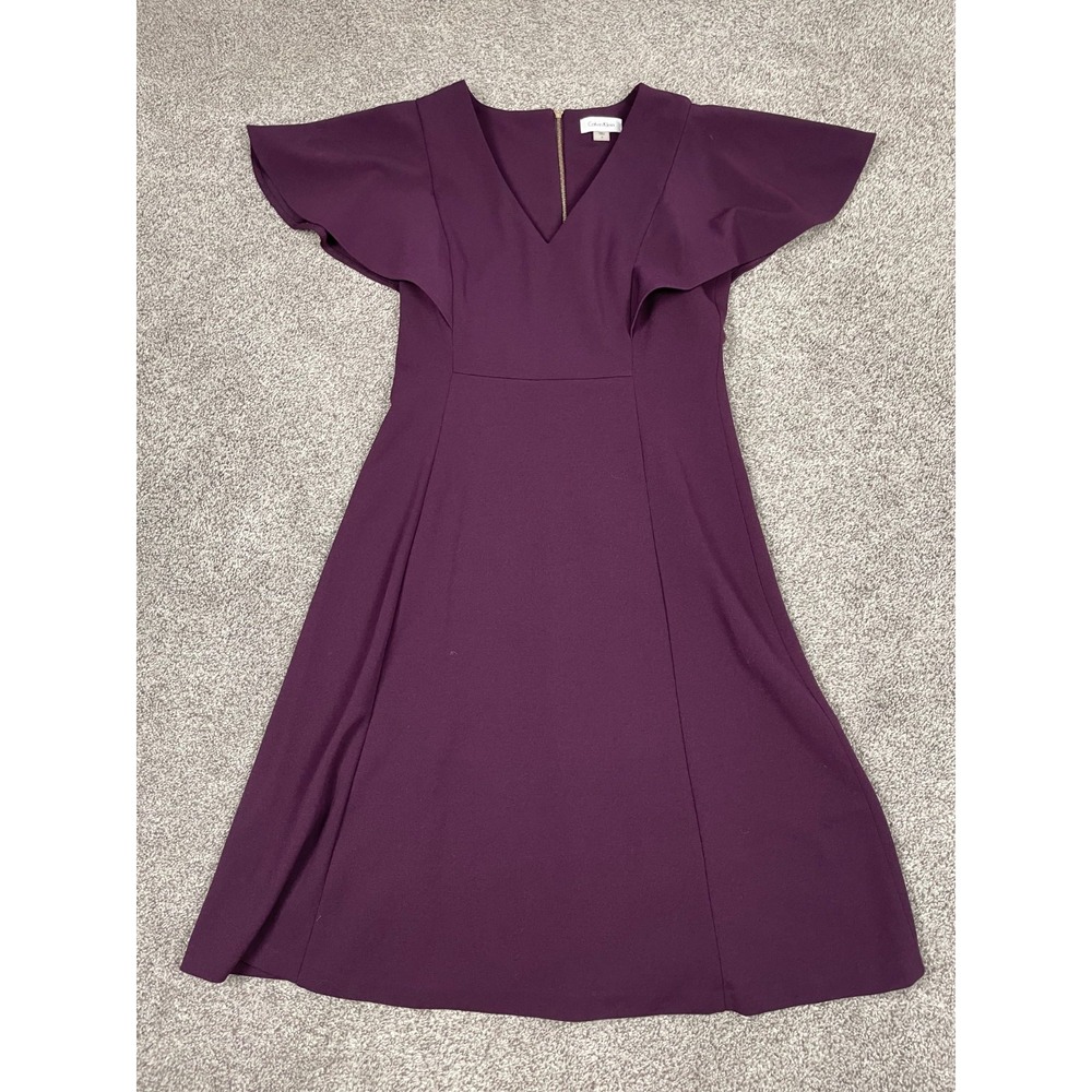 Calvin Klein Dress Womens 4 Purple Eggplant Plum Flutter Event Holiday Business